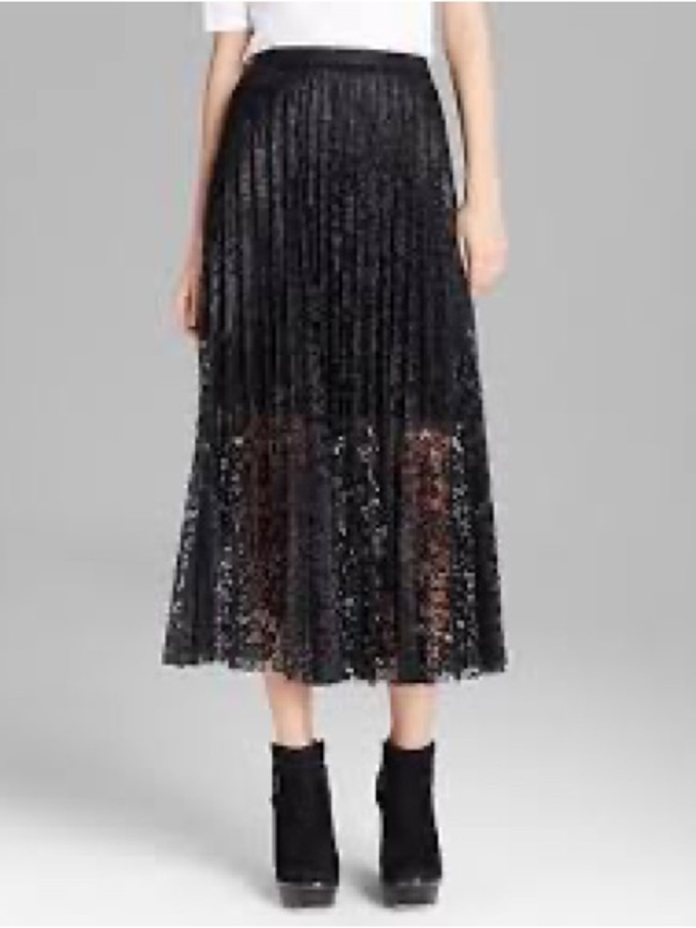 Free People Black Pleated Lace Midi Skirt